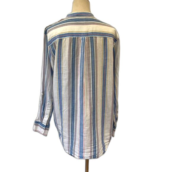 AG Adriano Goldschmeid Linen Cotton Button Front Shirt Band Collar Medium - Picture 3 of 9